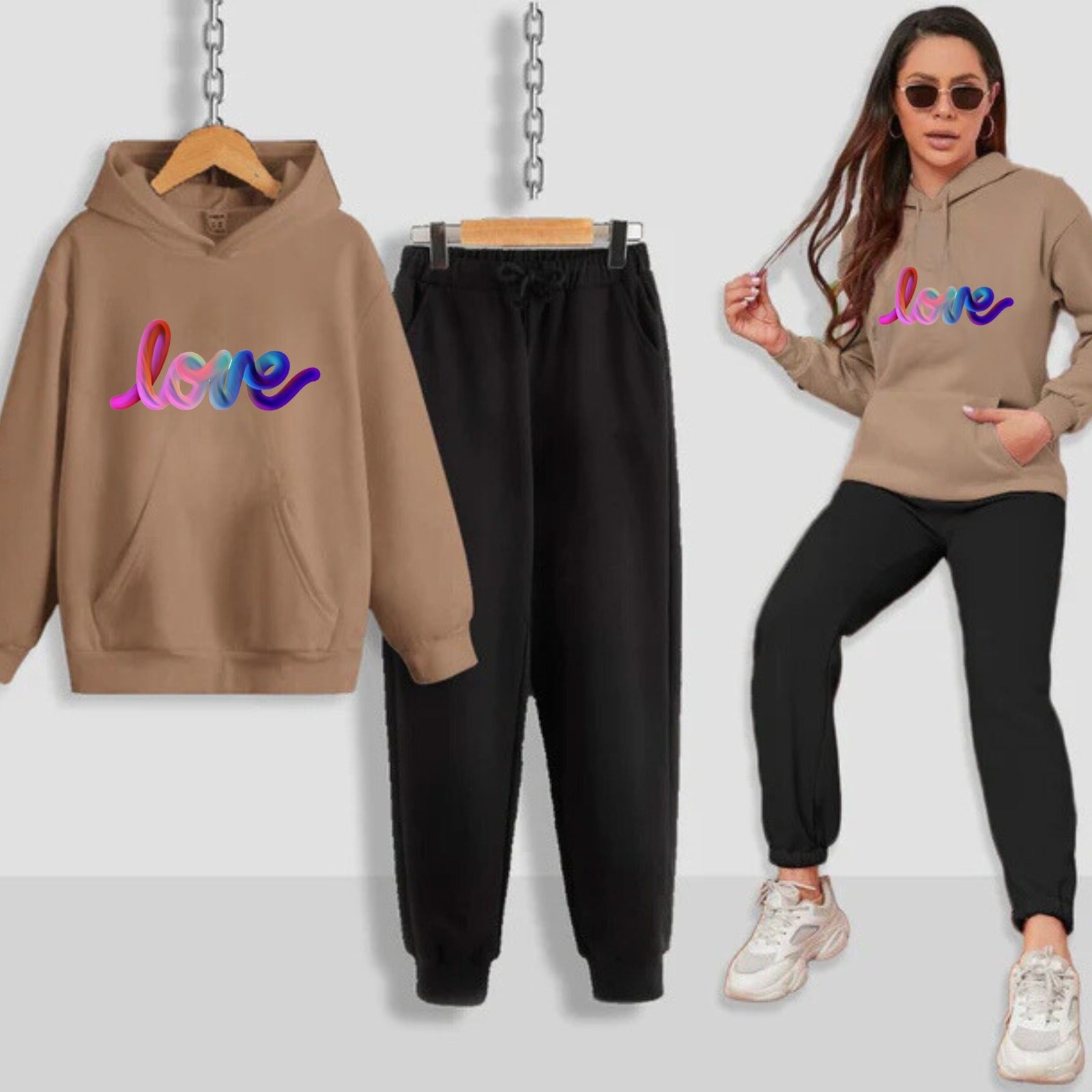 Multi Love Printed Women Hoodie Set