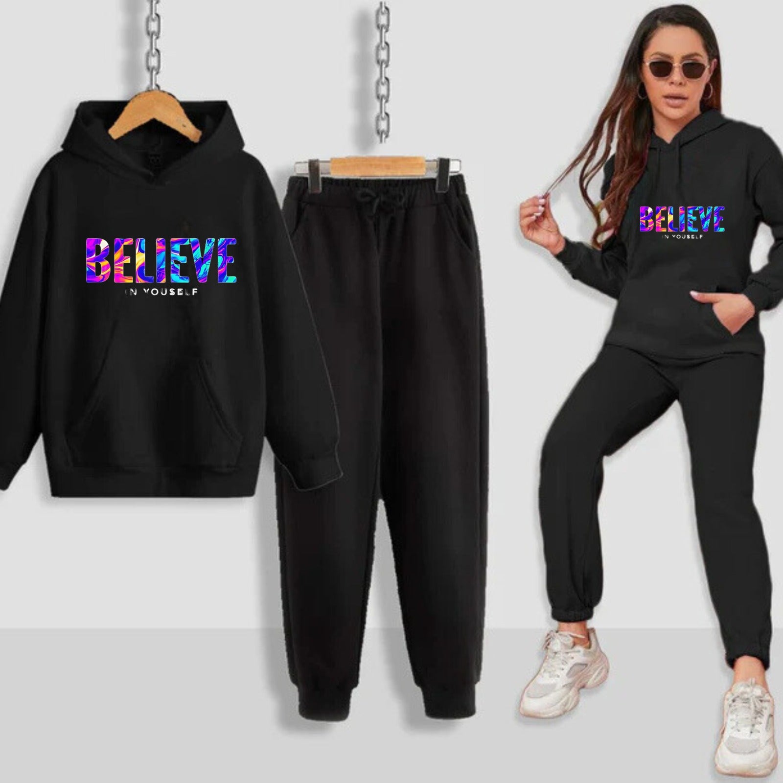 Believe In Yourself Printed Women Hoodie Set