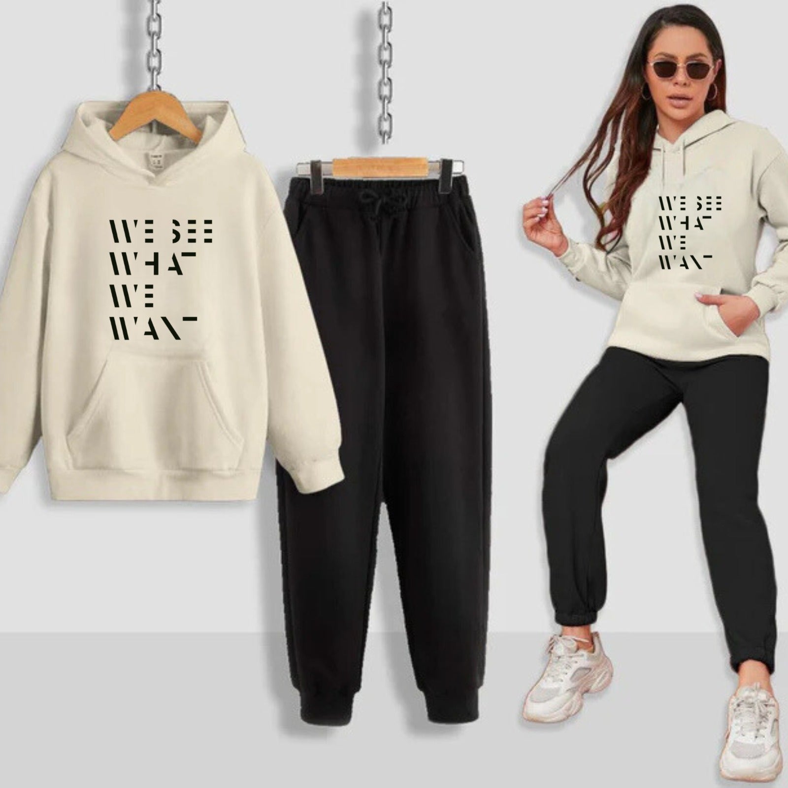 We See What We Want Printed Women Hoodie Set