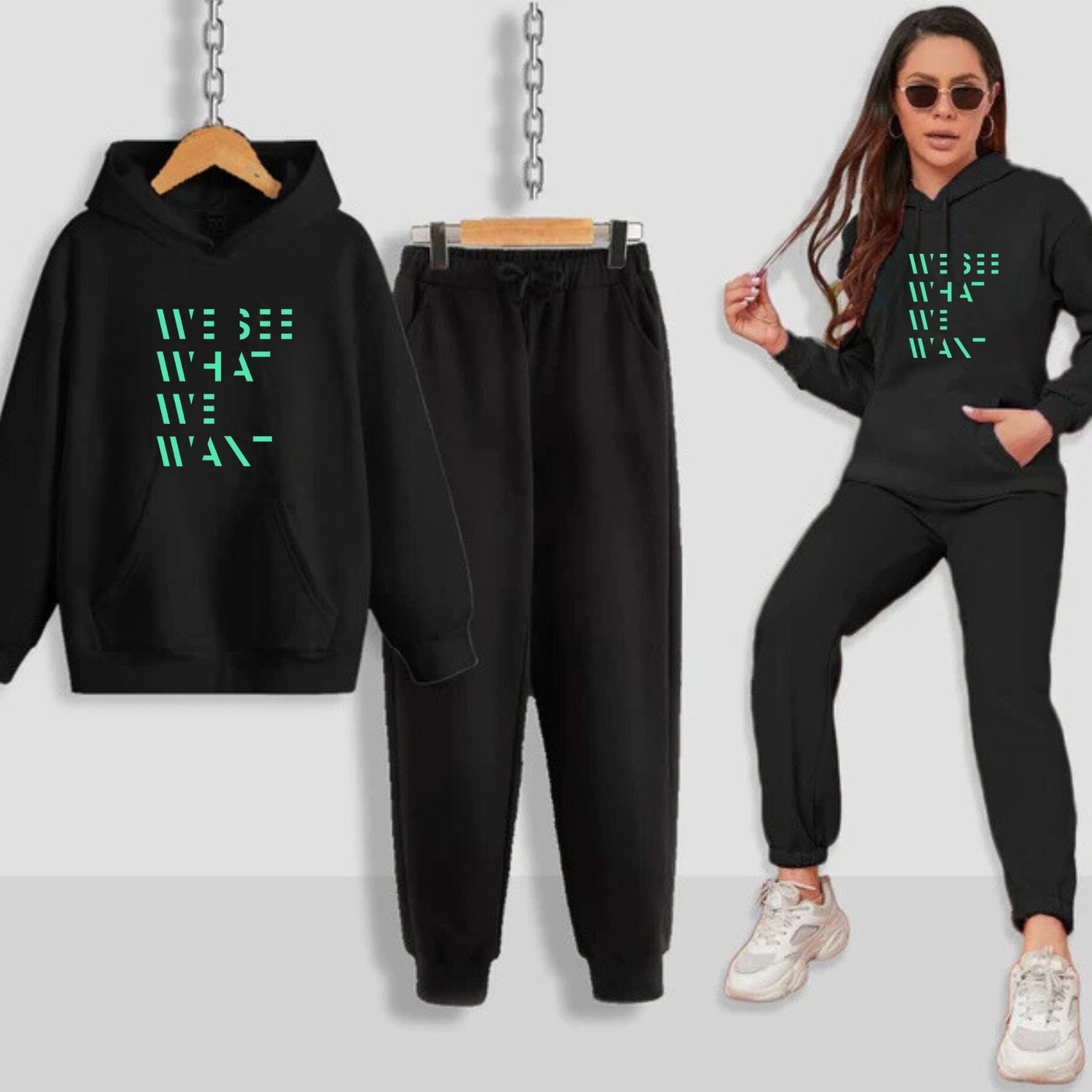 We See What We Want Printed Women Hoodie Set