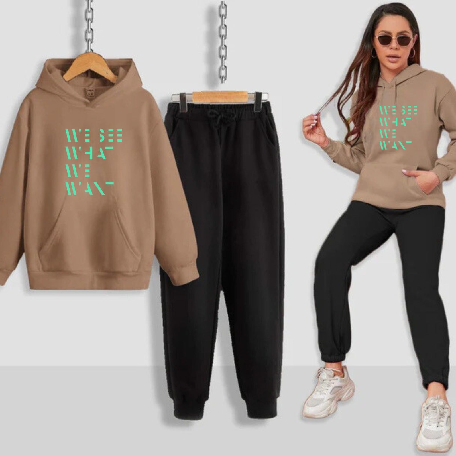 We See What We Want Printed Women Hoodie Set