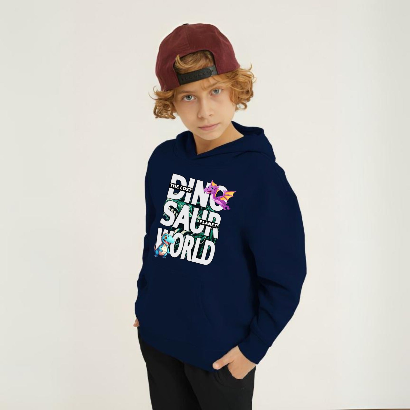 Dino Saur World Printed Kids Hoodie Set