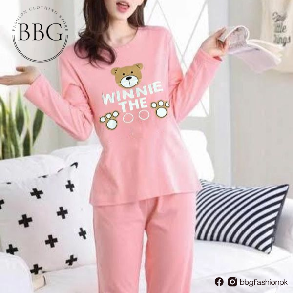 Pink Winnie The Pooh Printed Night Suit Pajama Set