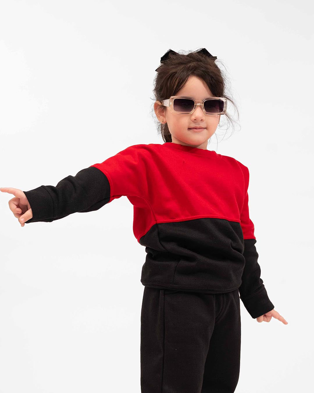 Kids Two-Tone Sweatshirt & Jogger Set – Red & Black