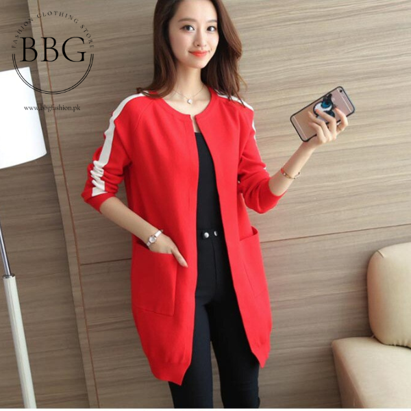 Red Western Stripe Long Sleeve Cardigan BBG FASHION CLOTHING STORE
