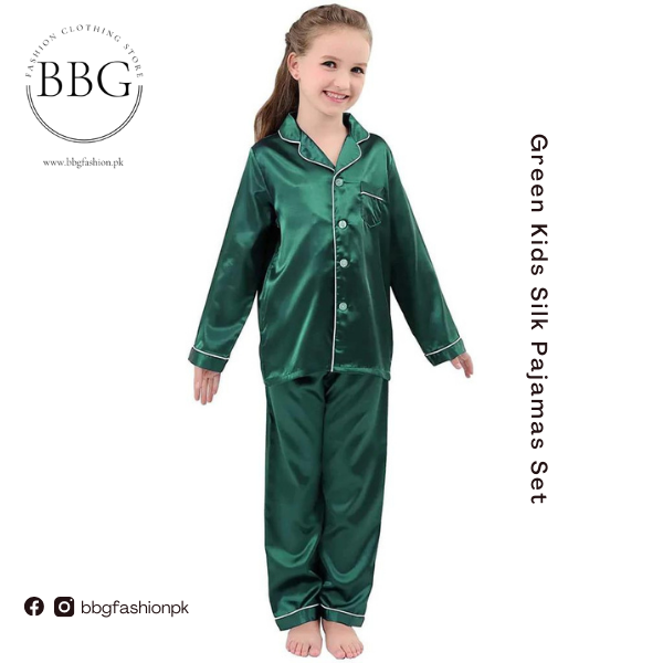 Green Kids Silk Pajamas Set