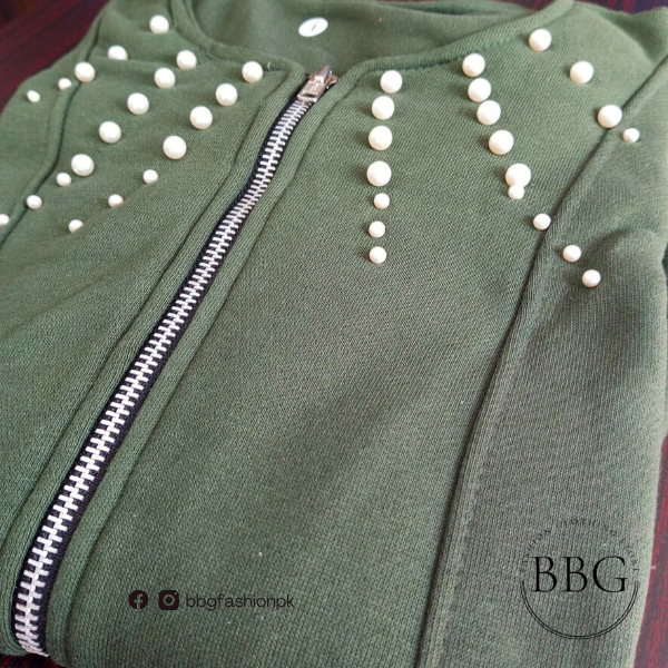 Green Pearl Zipper Jacket
