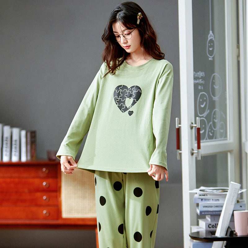 Green Heart Puzzle Ladies Nightsuit