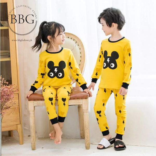 Yellow and Black Lightening Bear Printed Kids Wear