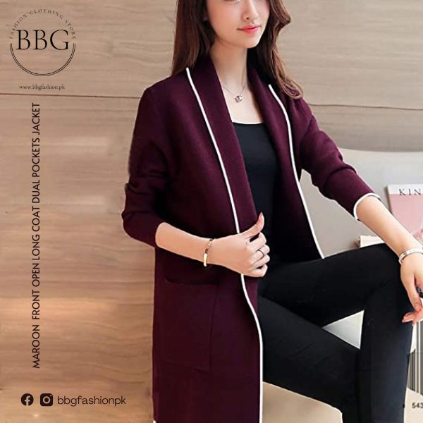 Maroon long cheap coat womens