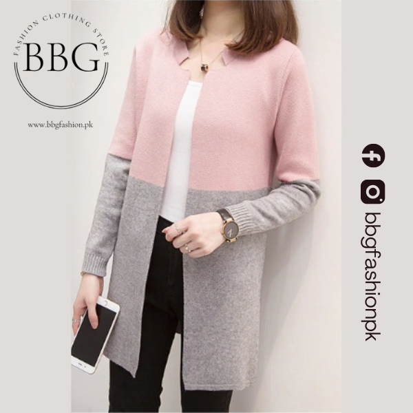 Pink Contrast Long Sleeve Fashion Cardigan Sweater