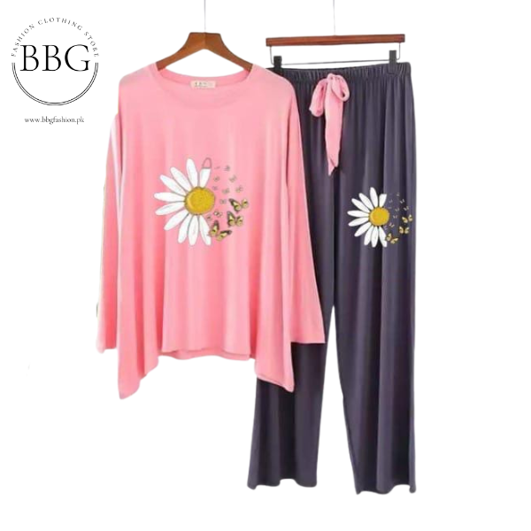 Pink Daisy Flower Printed Loungewear