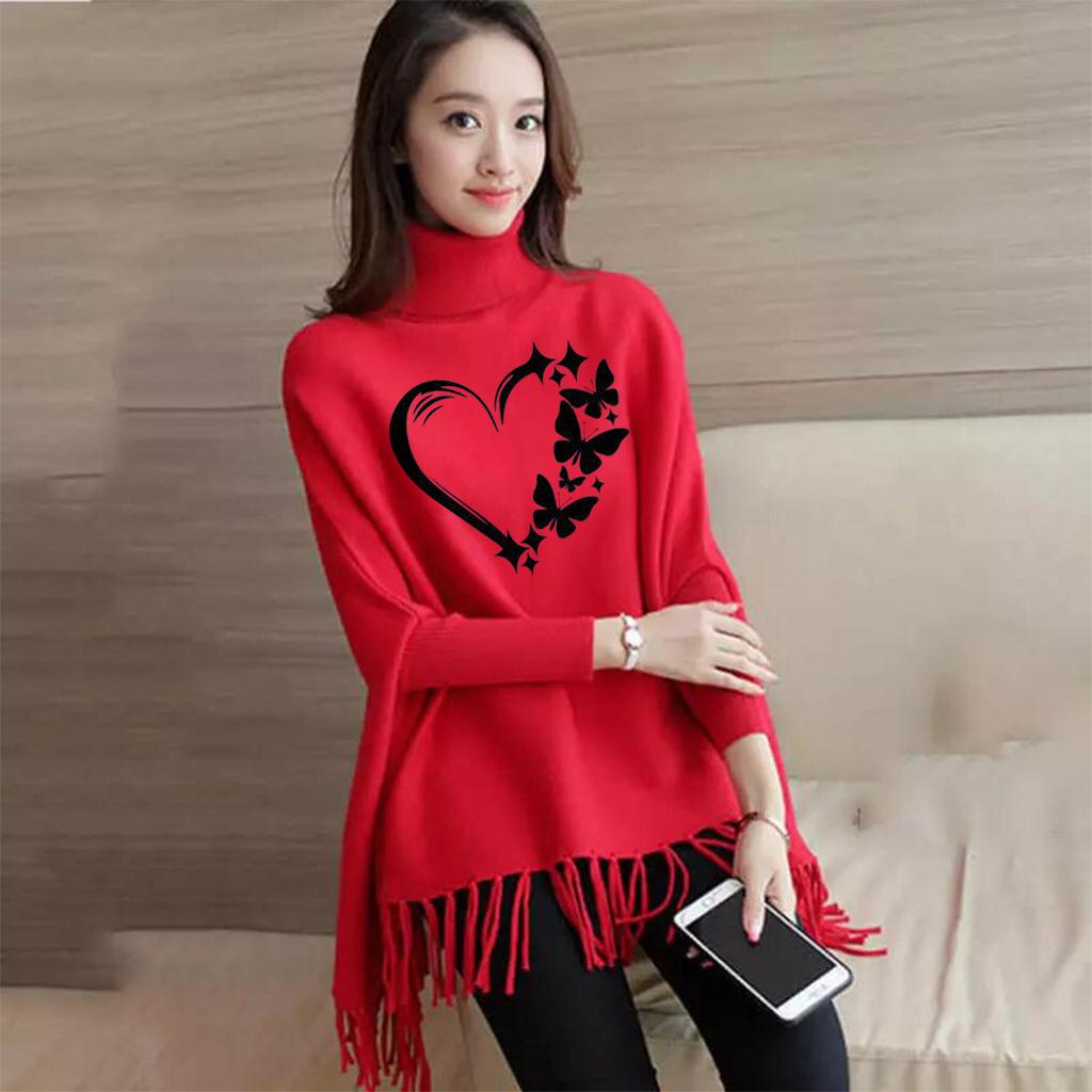 Red Love Butterfly Printed Poncho