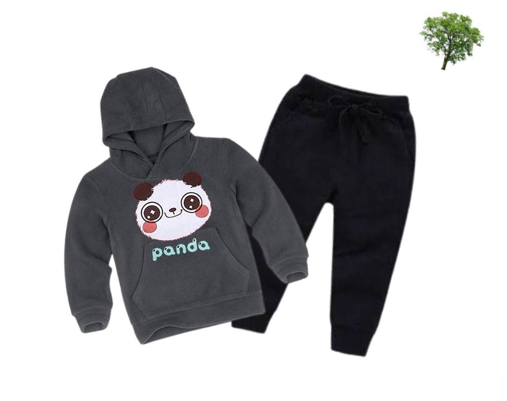 Grey Panda Printed Kids Hoodie Set