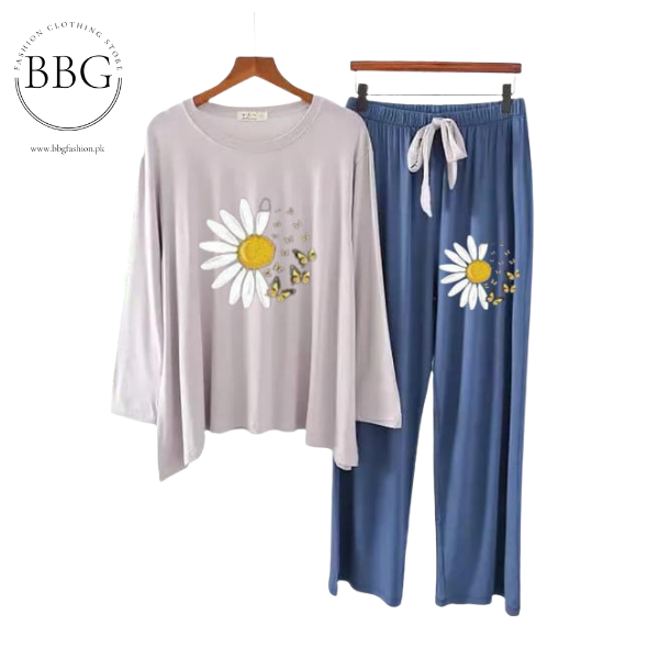 White Daisy Flower Printed Loungewear