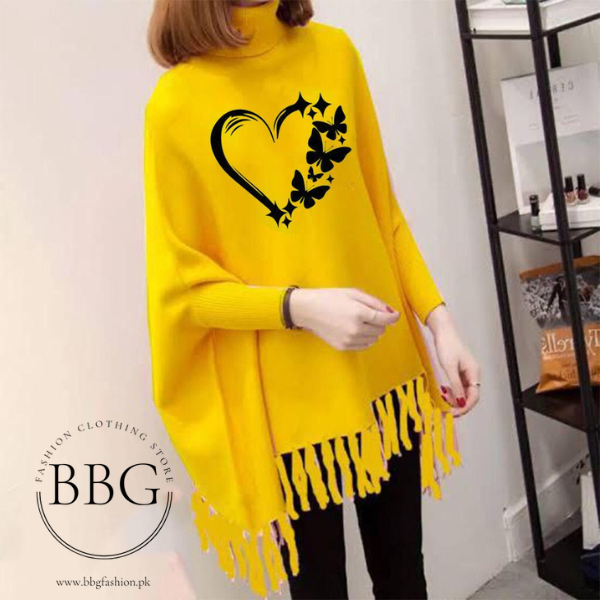 Yellow Love Butterfly Printed Poncho